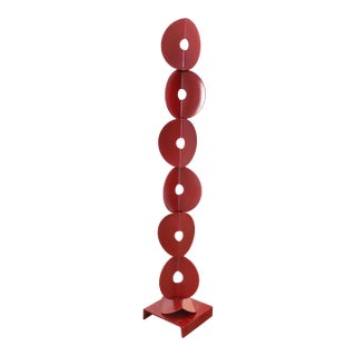 7 Folded Circles - Large Red Steel Tall Geometric Indoor Outdoor Sculpture Original Artwork by Granville Beals For Sale