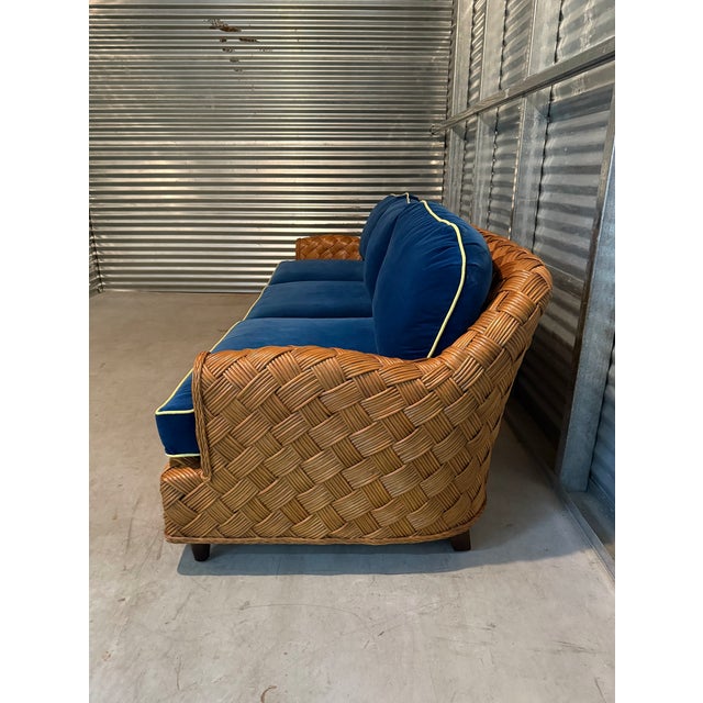 Wood Walters Wicker 96" Portia Sofa Custom Loose Back and Loose Seat Cushions With Contrast Welt For Sale - Image 7 of 11