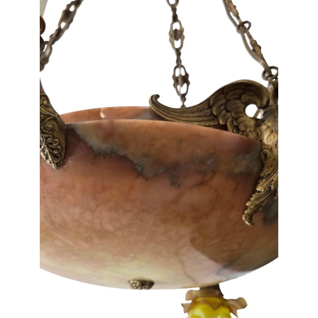 Antique Neoclassical Amber /Honey Alabaster, Gilt Bronze Chandelier W-Griffin Mounts For Sale - Image 14 of 18
