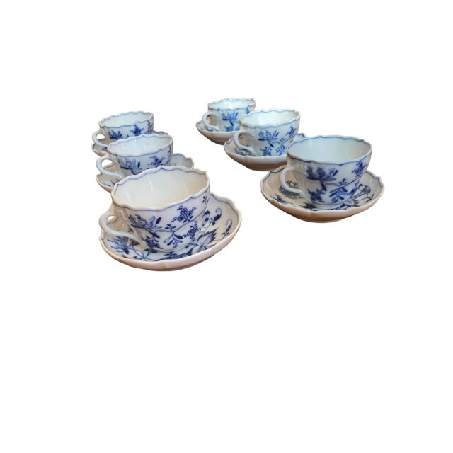 Early 20th Century Antique Blue Onion Meissen Teichert Set of Teacups for 6 - 12 Pieces For Sale - Image 5 of 9