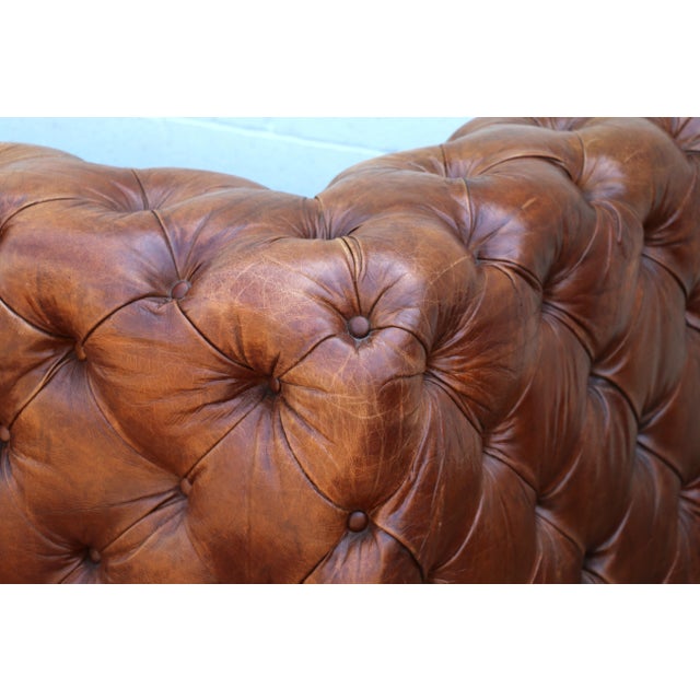 Vintage Tufted Brown Distressed Leather For Sale - Image 16 of 18