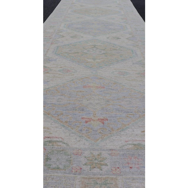 Traditional Modern Oushak Runner Design in Cream Background and All-Over Design 3'2 X 16'6 For Sale - Image 3 of 10