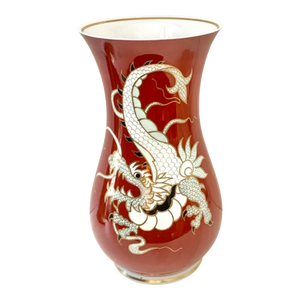 Huge Dragon Design Wallendorf German Made Red Hand Painted Gilt Vintage Porcelain Vase