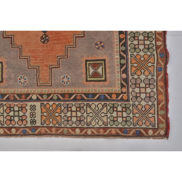 Textile 1950s Low Pile Distressed Wool Rug, Authentic Turkish Accent Rug For Sale - Image 7 of 10