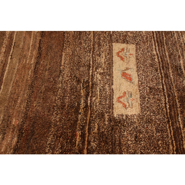 1910s Hand-Knotted Antique Gabbeh Rug Solid Beige Brown Wool Persian For Sale - Image 5 of 5