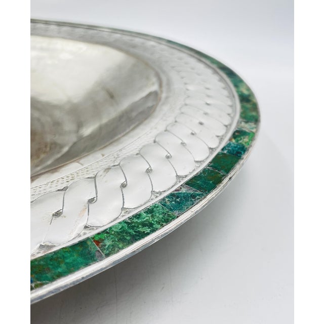 1980s Massive Emilia Castillo Silver Plate & Malachite Taxco Serving Bowl, Hand Signed For Sale - Image 14 of 18