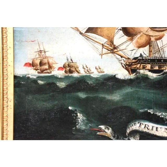 Early 19th Century "The Triumph Frigate" Maritime Oil Painting For Sale - Image 5 of 12