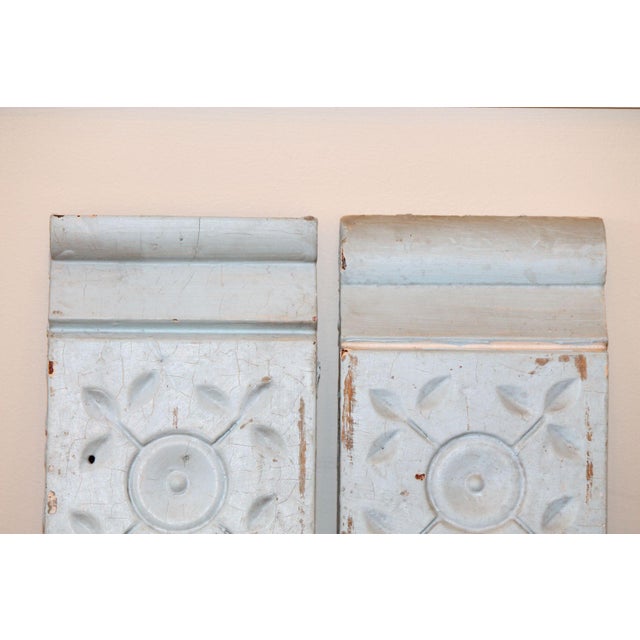 1900 - 1909 Pair of Antique Architectural Salvage Sky Blue Plinth Blocks For Sale - Image 5 of 9