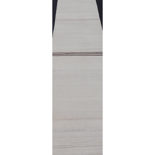 Mid 20th Century Vintage Turkish Kilim Runner With Subtle Neutral Tones and Elegant Stripes 2'5 X 13'10 For Sale - Image 5 of 10