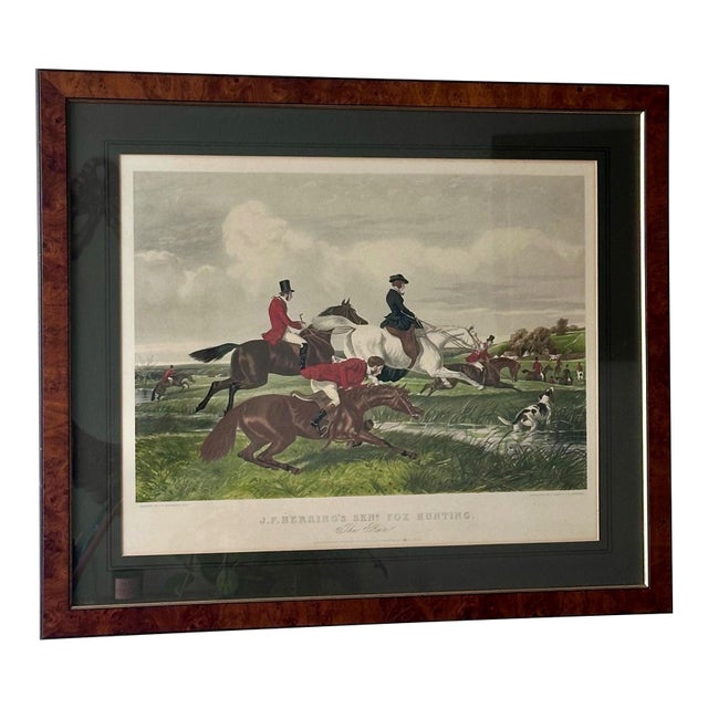 Antique 19th C. Framed Fox Hunting Print – J. F. Herring Sr., “The Run” Reproduction For Sale