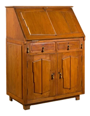 Indonesian 19th Century Handmade Slant-Front Desk with Raised Panels and Drawers