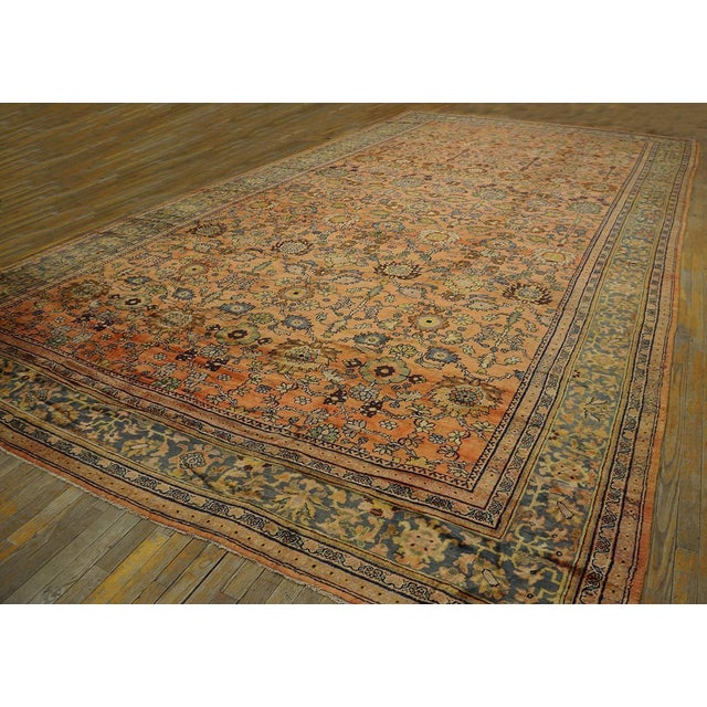 Persian 1930s Orange Salmon Geometric Antique Persian Sultanabad Rug 10'10" X 20'2" Handknotted Wool Carpet For Sale - Image 3 of 12