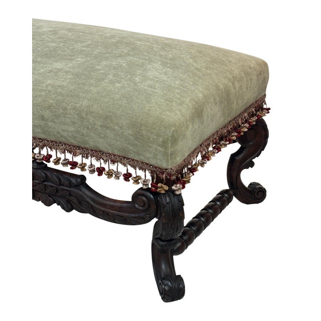French Restauration Style Walnut Upholstered Bench, Circa 1900 For Sale - Image 4 of 6