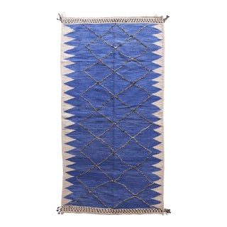 Moroccan Blue Flatwoven Rug - 9 X 4.4 Ft For Sale