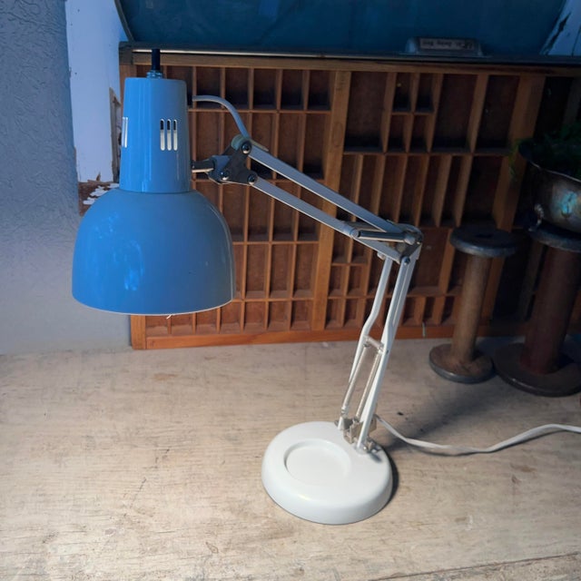 White Vintage White Adjustable Desk Lamp With Weighted Base Metal Arm & Shade For Sale - Image 8 of 16
