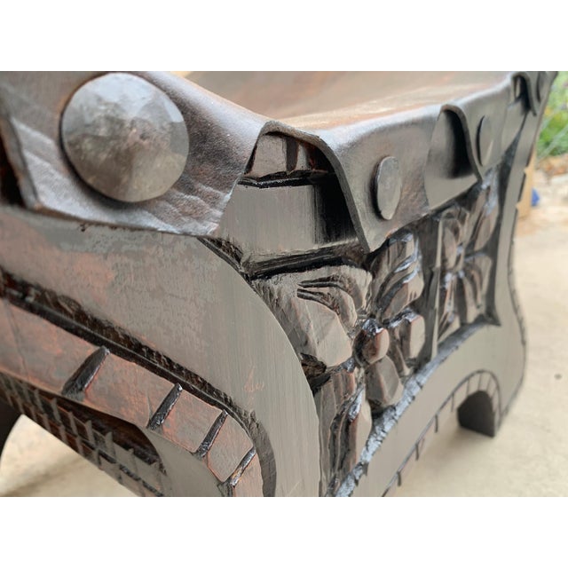 20th Century Pair of Carved Walnut Spanish Savonarola with Foot Rest For Sale - Image 12 of 18