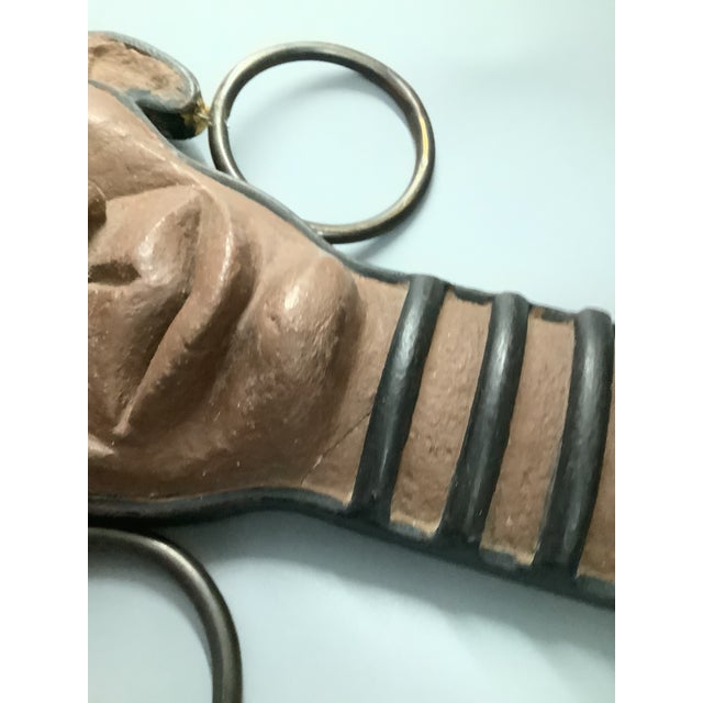 Sculpture Materials Vintage 1955 Goodwin Artist Signed Handcrafted African Face Iron and Clay Lamp For Sale - Image 7 of 12