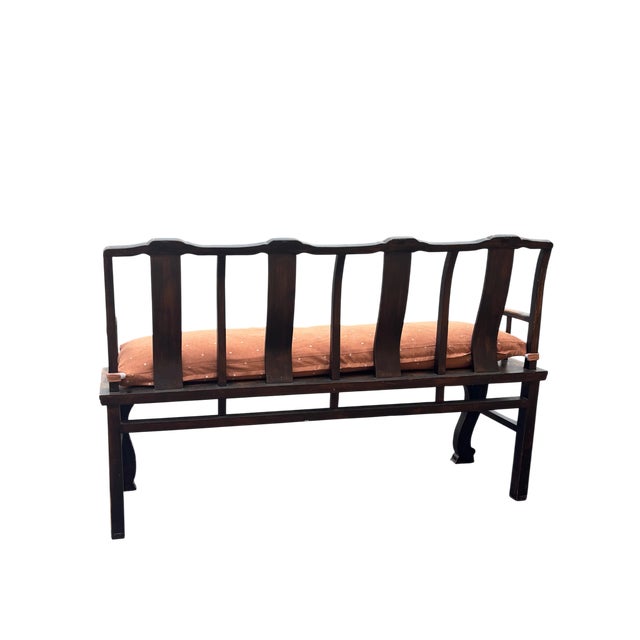 Brown Antique Hand-Carved Solid Elmwood Bench for Mudroom, Entry or Bedroom For Sale - Image 8 of 11