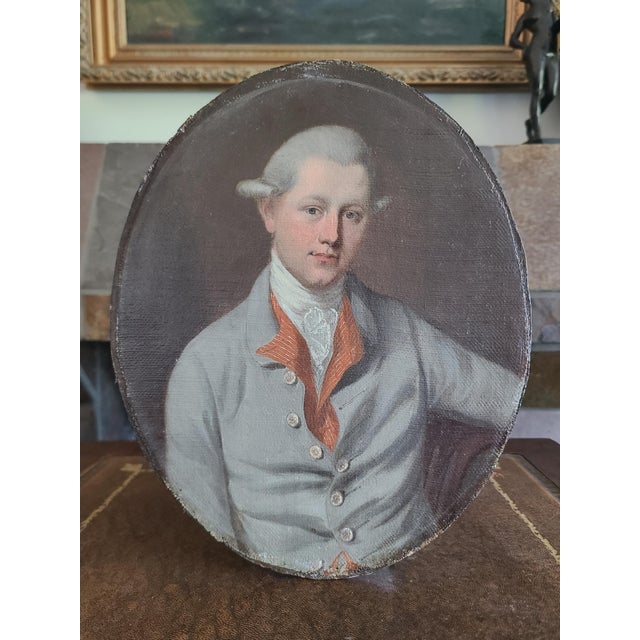 Antique Oil Painting Portrait of a Handsome 18th Century British Gentleman For Sale - Image 13 of 16