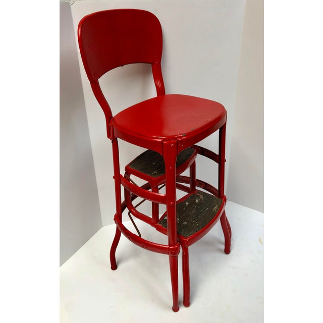MidCentury Cosco Red Metal Kitchen Utility Stool Chairish