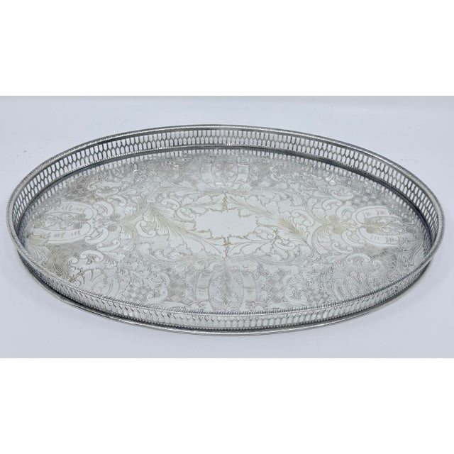 Metal Vintage Viners of Sheffield England Alpha Silver Plated Gallery Serving Tray For Sale - Image 7 of 9