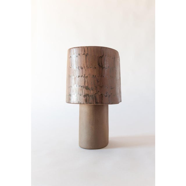 Brown Medium Table Lamp in Stoneware with Hand-Painted Glaze by Lucas Huillet For Sale - Image 4 of 15