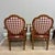 Late 20th Century French Country Louis XVI Style Embroidered Rose Front and Gingham Check Back Armchairs (Pair) For Sale - Image 4 of 6