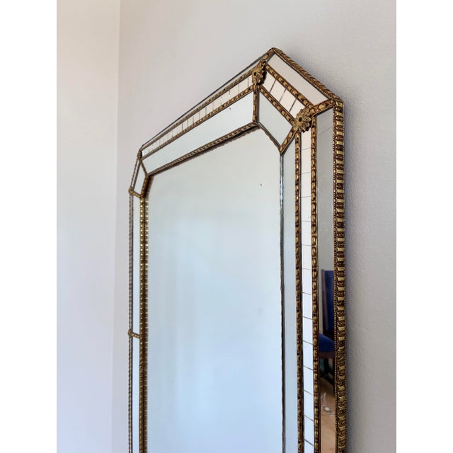 Large Vintage Spanish Venetian Style Rectangular Brass Wall Mirror – Gold Hollywood Regency, 1980s For Sale - Image 4 of 12