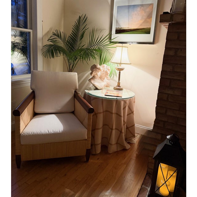 Lounge Chair in Rattan and Mahogany With Custom Performance Cushions For Sale - Image 16 of 18