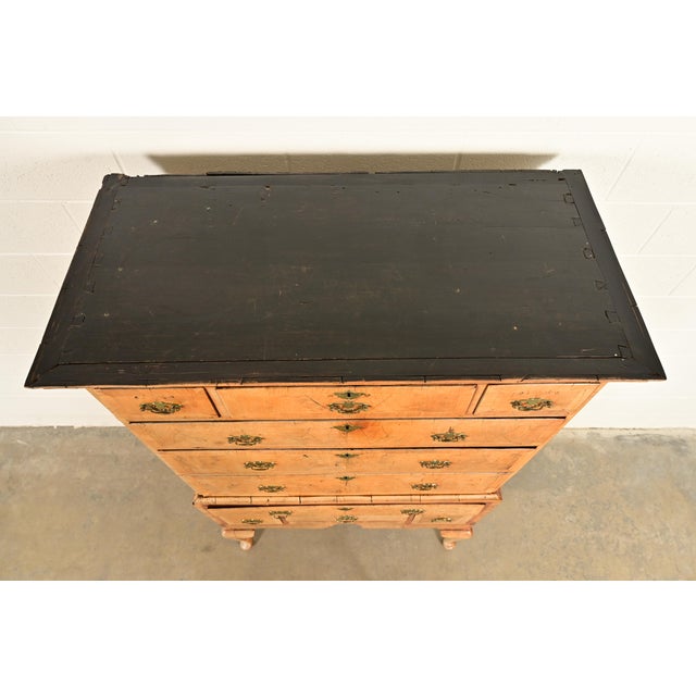 18th Century Antique English Queen Anne Burled Walnut Highboy Dresser For Sale - Image 9 of 15