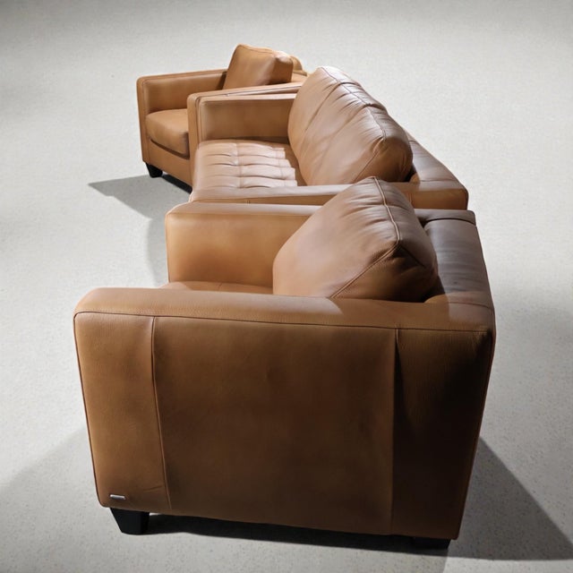 Brown Loom Custom Leather Sofa & Armchair Set (3-Piece) – Sculptural Warm Brown Design For Sale - Image 8 of 8