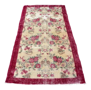 1960s Vintage Flower Design Handmade Rug