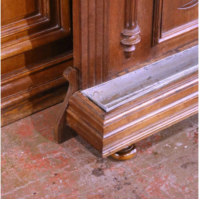 19th Century French Carved Walnut Halltree With Mirror and Brass Hooks For Sale In Dallas - Image 6 of 12