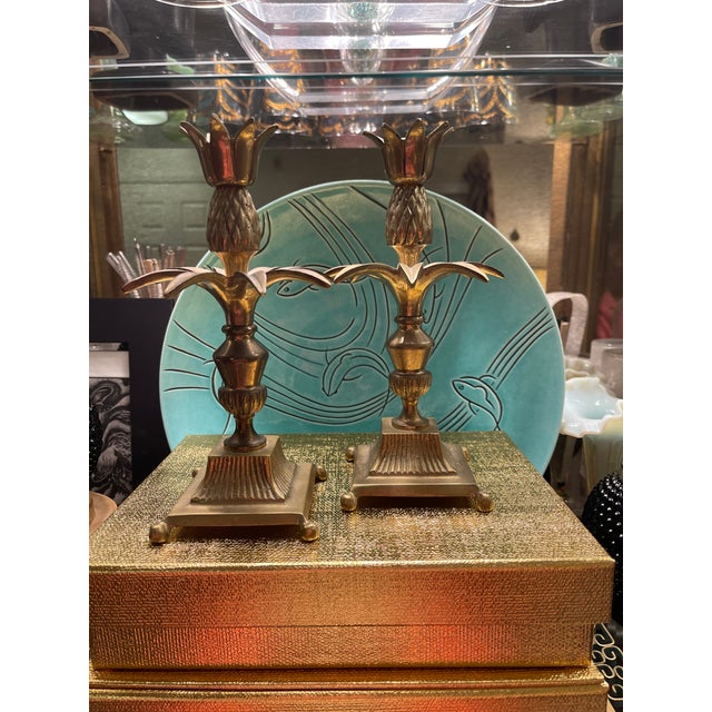 Mid Century Modern Brass Pineapple Compote & Candlesticks For Sale - Image 11 of 15