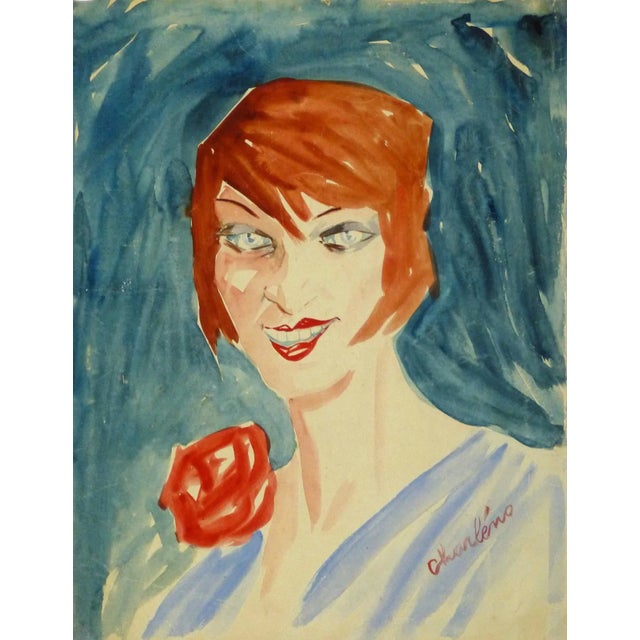 1920s Carlo Charléno, Vintage French Gouache Portrait For Sale - Image 5 of 5