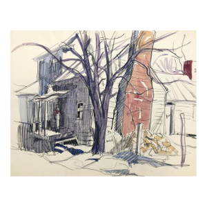 1940s Norman Kent Rustic House Watercolor Painting