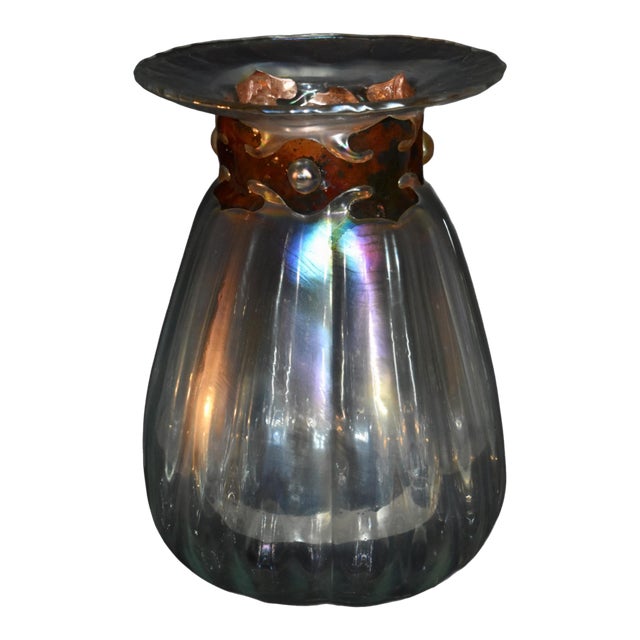 Vtg. Silvestri Mouth Blown Iridescent Glass Vase For Sale