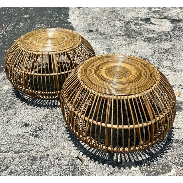 Coastal Late 20th Century Vintage Coastal Bent Rattan Side Tables After Albini - a Pair For Sale - Image 3 of 6