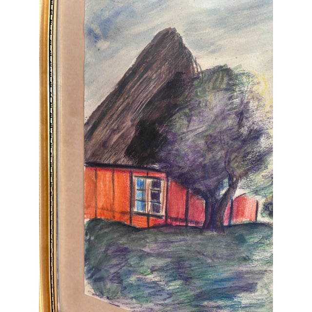 Vintage Coastal Village Drawing, Seaside Cottage Art - Signed For Sale - Image 6 of 10