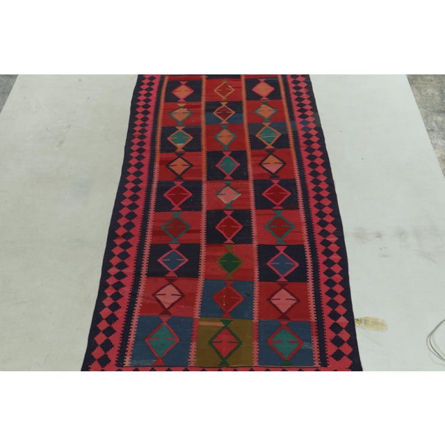 Tribal Hand-Knotted Antique Persian Kilim in Pink, Red, Blue Geometric Pattern For Sale - Image 3 of 8