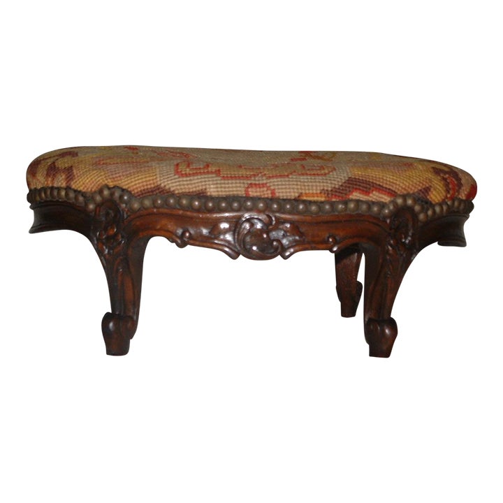 19th Century French Louis XV Styled Hand Carved Petit Point Stool ...