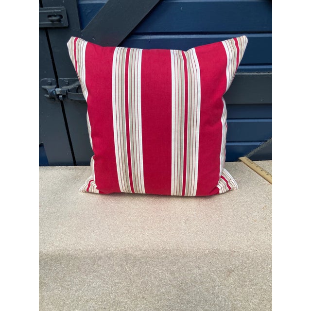 French French Ticking Stripe Red & White Pillow For Sale - Image 3 of 4