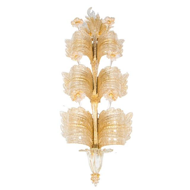 Metal Grand Hotel Wall Sconce in Golden Murano Glass & Brass from Barovier & Toso, 1960s For Sale - Image 7 of 13