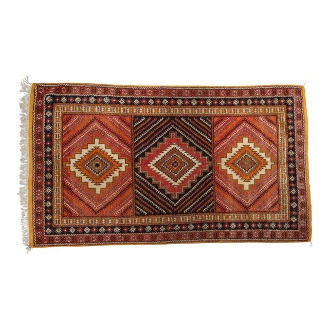 Vintage Moroccan Taznakht Tribal Wool Rug in Brown, Orange and Pink, 1960s For Sale