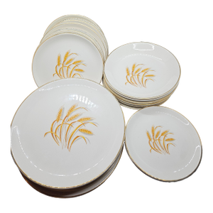 Vintage Homer Laughlin Golden Wheat 22k Golden Oven Proof 24-Pc Dinnerware Set 1950's, Pristine