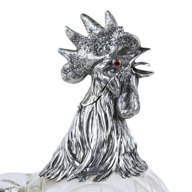 Glass and Silver Rooster Jug from J.D. Schleissner Söhne, Hanau, Germany, Late 19th Century For Sale - Image 6 of 12