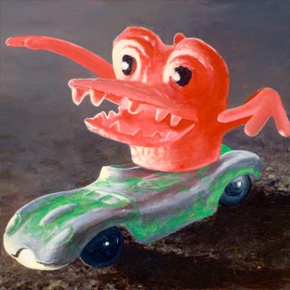Go by Josh Talbott | Acrylic on Canvas of a toy car with a monster head For Sale