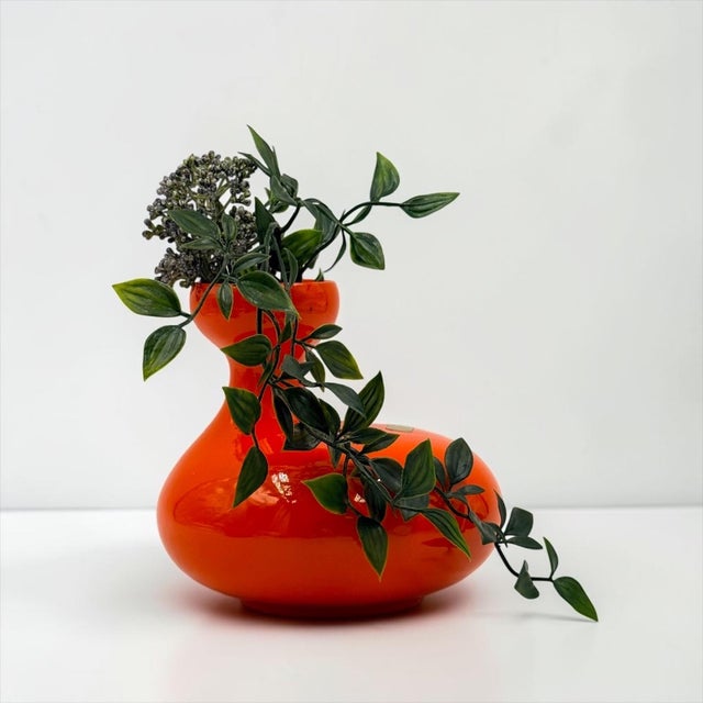 Orange Sculptural Orange Ceramic Vases, Italy, 1970s, Set of 2 For Sale - Image 8 of 11