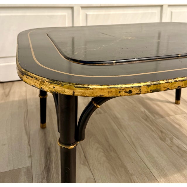 Chinoiserie English Faux Bamboo Black Lacquer & Gilt Coffee Table, Signed Zoltowski For Sale - Image 12 of 15