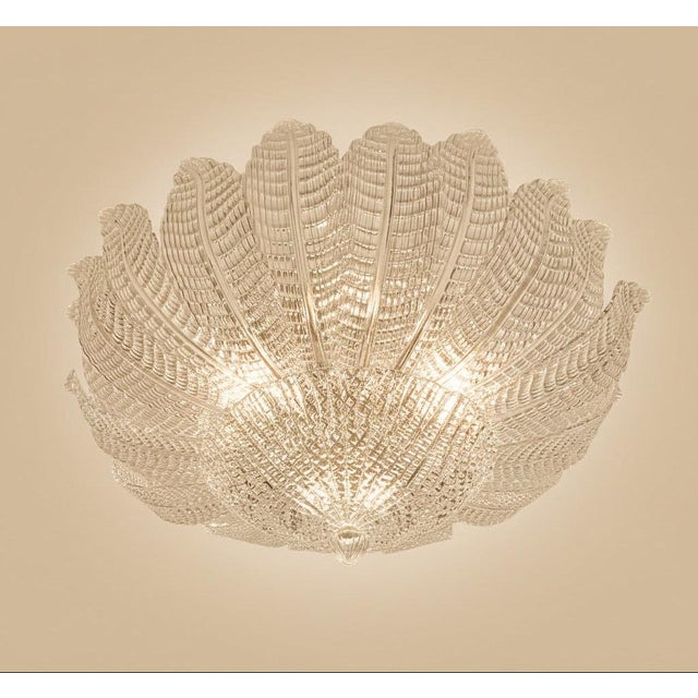 Mid-Century Modern Rare Murano Transparent Flower Ceiling Lamp | 24 Hand-Blown Glass Petals | Italian Lighting For Sale - Image 3 of 5